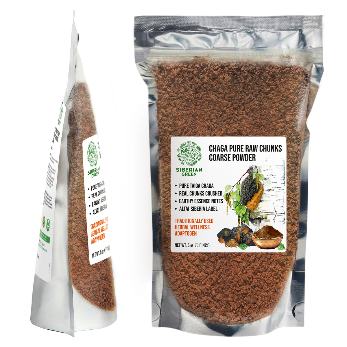 Siberian Green Chaga Pure Raw Chunks Coarse Powder 5 oz (142g) Wildcrafted Mushroom Tea and Adaptogenic Superfood (Inonotus obliquus)