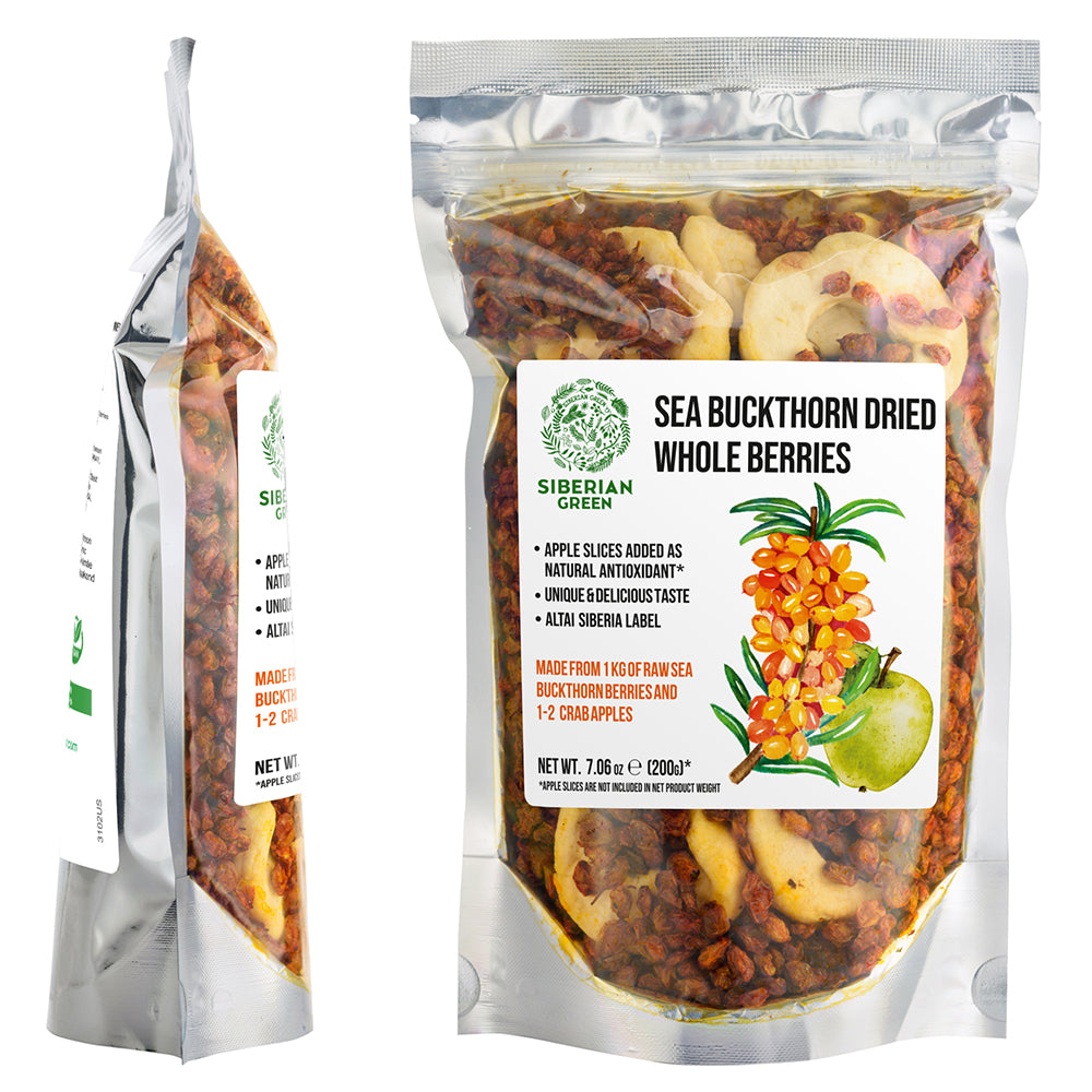 Bayas secas de espino amarillo siberiano 200 g (7,06 oz) Hippophae silvestre crudas, naturalmente aceitosas y de primera calidad con omega-7