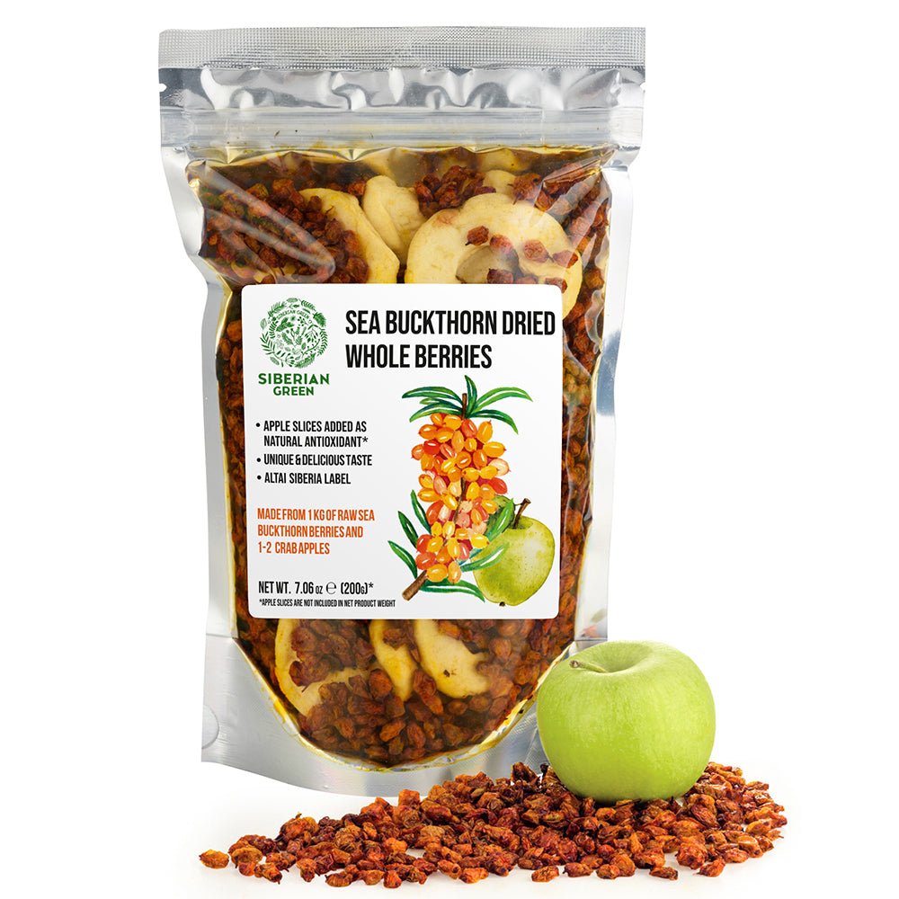Bayas secas de espino amarillo siberiano 200 g (7,06 oz) Hippophae silvestre crudas, naturalmente aceitosas y de primera calidad con omega-7