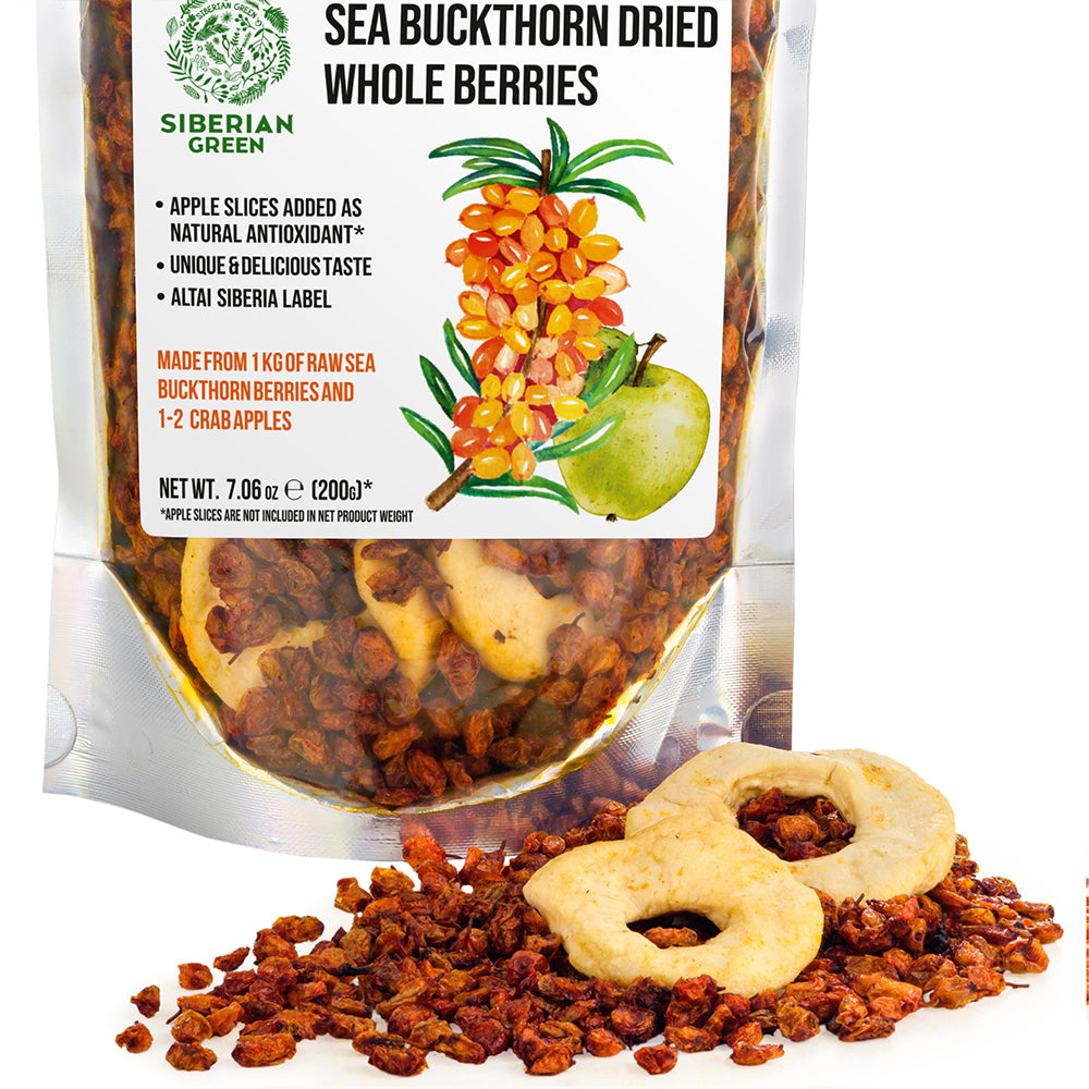 Bayas secas de espino amarillo siberiano 200 g (7,06 oz) Hippophae silvestre crudas, naturalmente aceitosas y de primera calidad con omega-7