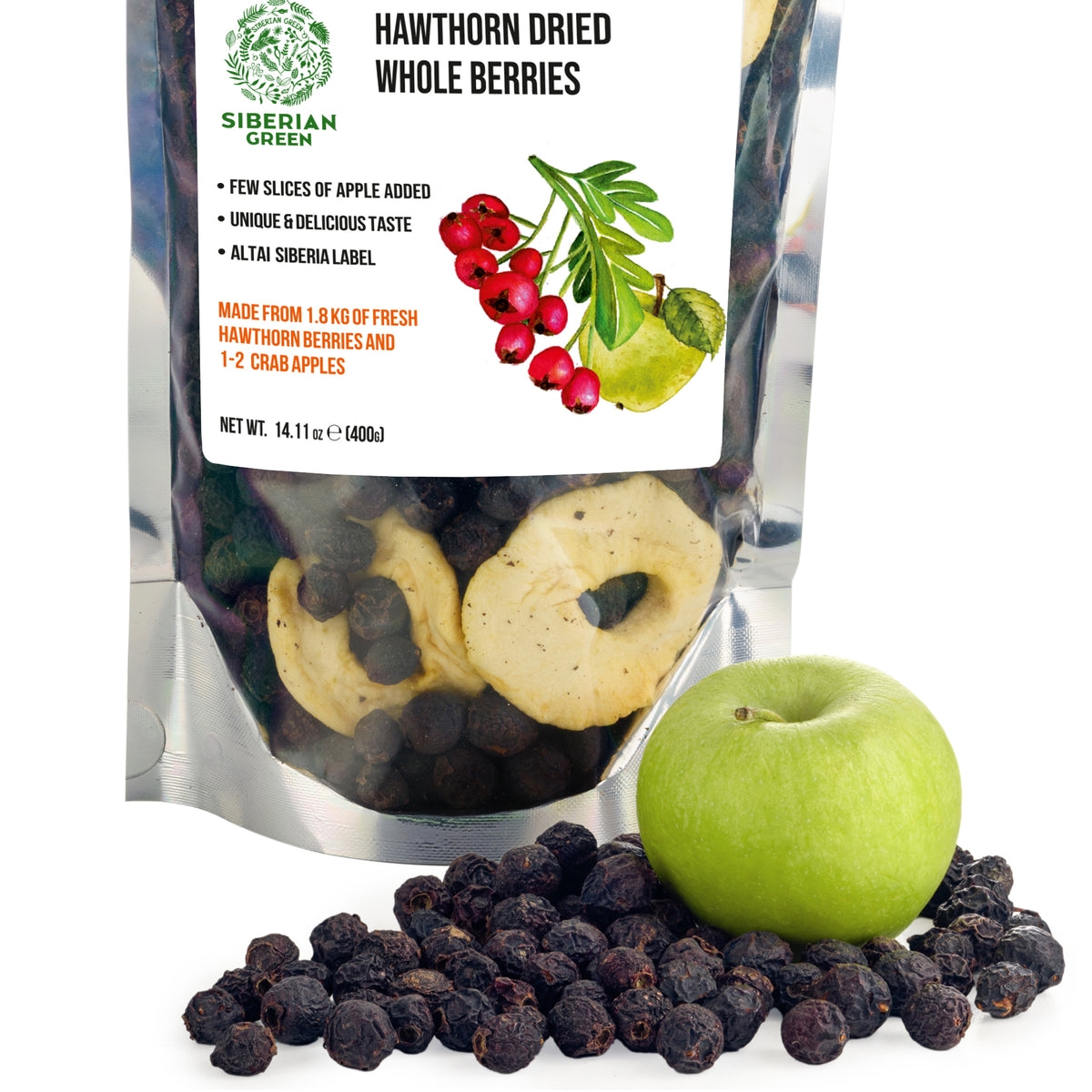 Bayas secas de espino rojo entero 400 g (14,11 oz) Crataegus sanguinea recolectado de forma silvestre en Altai