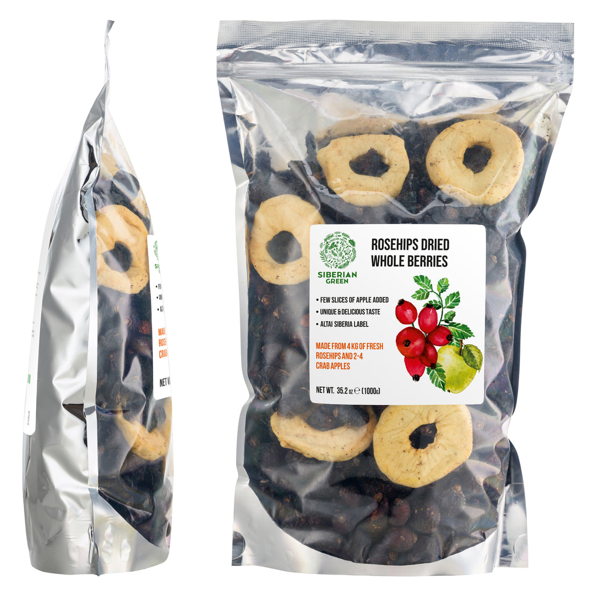 Semillas enteras de escaramujos siberianos secos 1 kg (2,2 libras) - Té de hierbas de escaramujos directamente de Siberia, montañas de Altai y Taiga