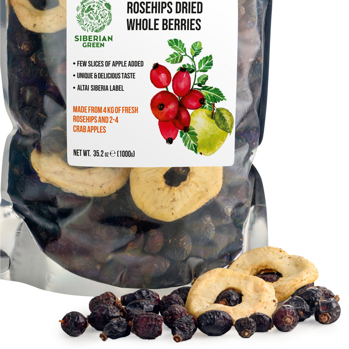 Semillas enteras de escaramujos siberianos secos 1 kg (2,2 libras) - Té de hierbas de escaramujos directamente de Siberia, montañas de Altai y Taiga