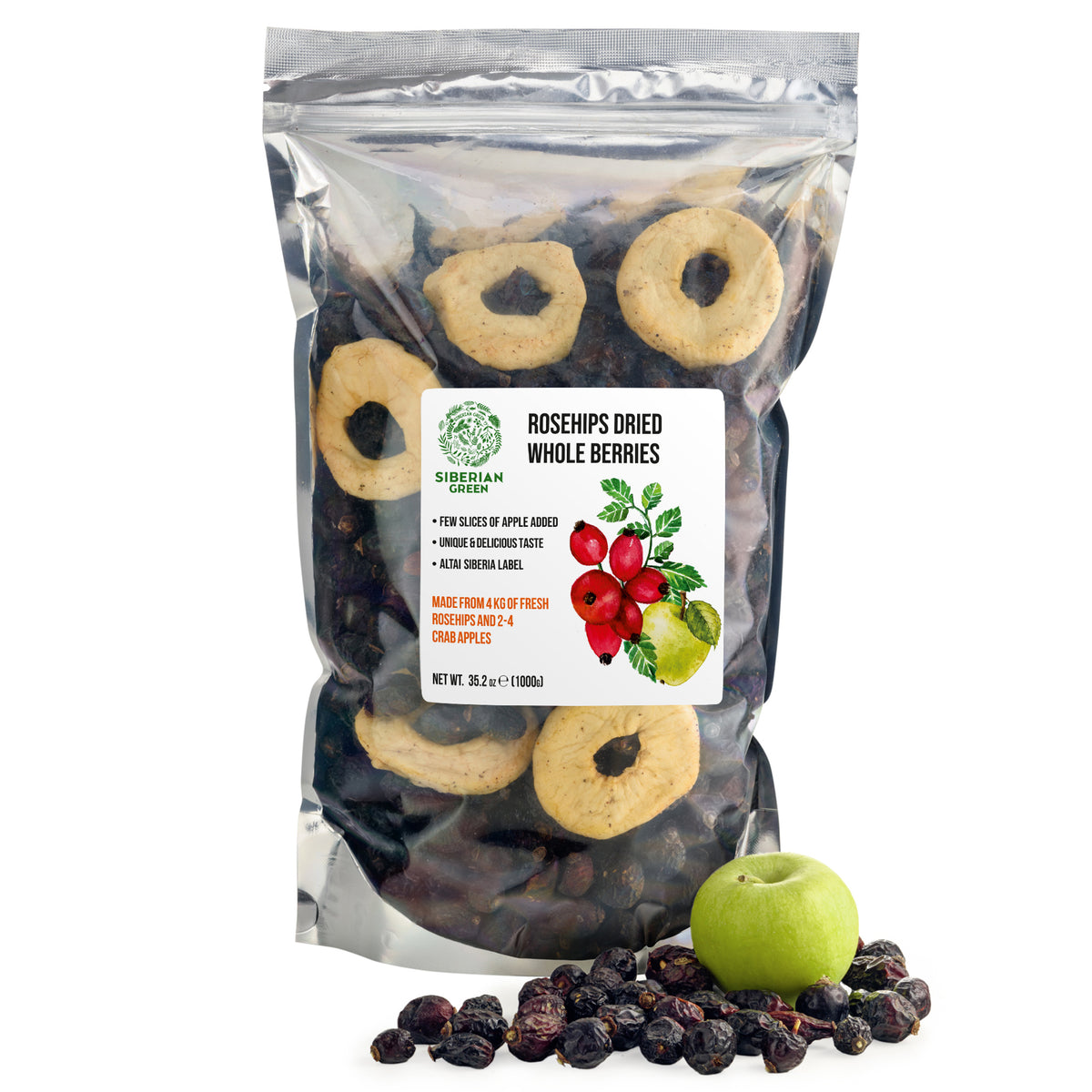 Semillas enteras de escaramujos siberianos secos 1 kg (2,2 libras) - Té de hierbas de escaramujos directamente de Siberia, montañas de Altai y Taiga