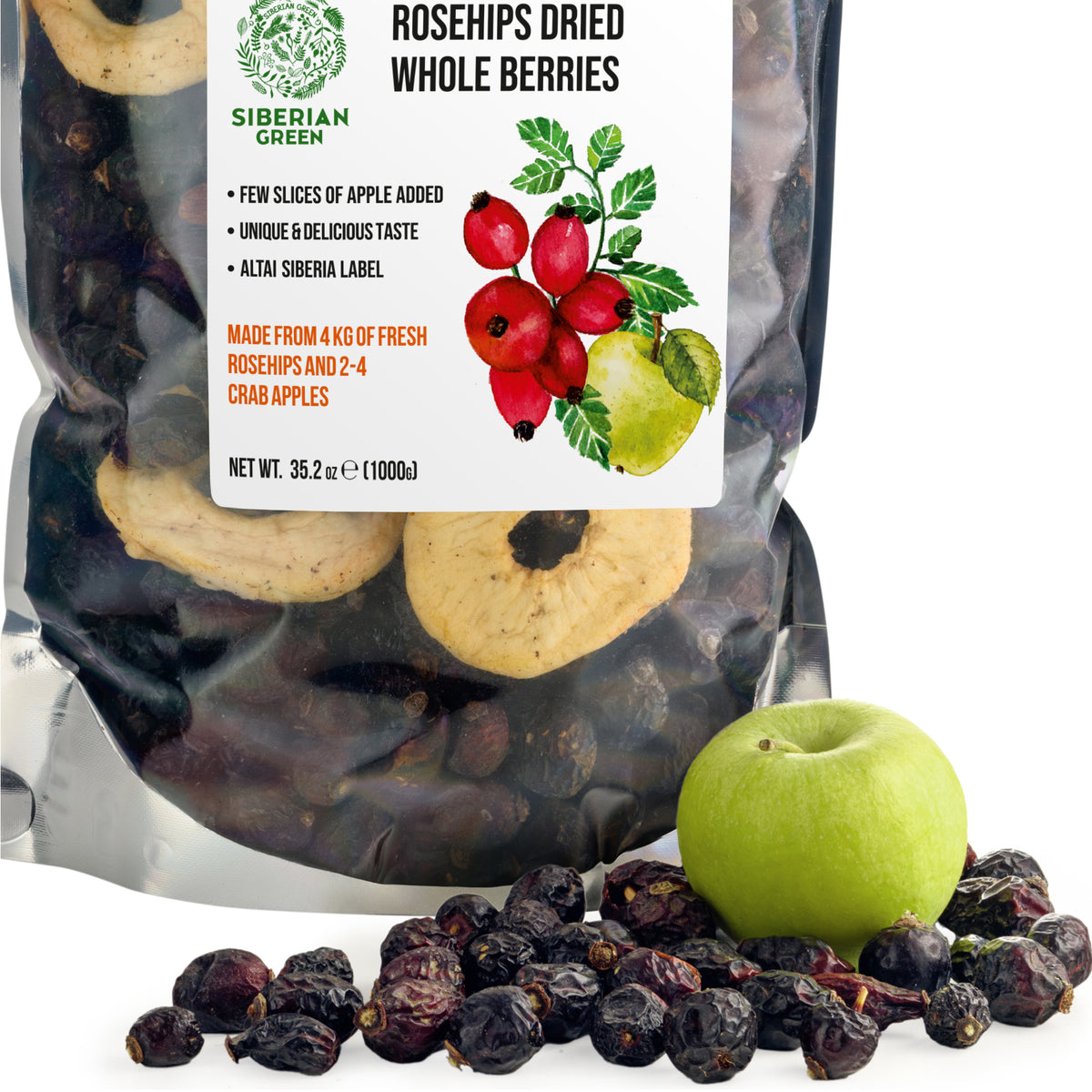 Semillas enteras de escaramujos siberianos secos 1 kg (2,2 libras) - Té de hierbas de escaramujos directamente de Siberia, montañas de Altai y Taiga
