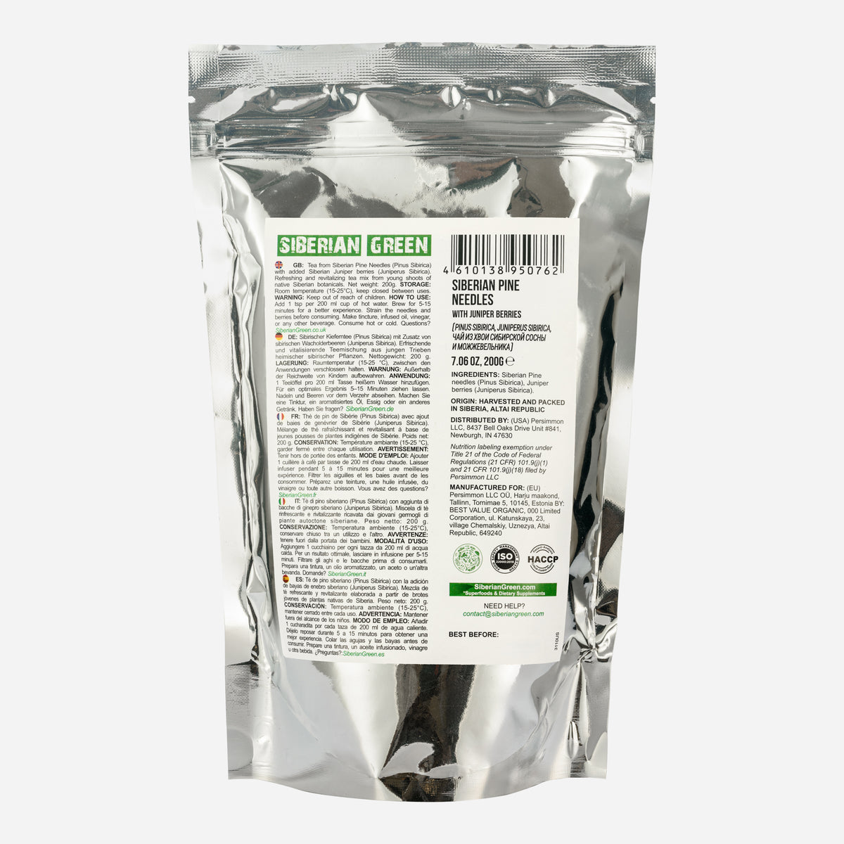 Polvo suelto de té de agujas de pino, 200 g (7,05 oz), pino blanco Pinus sibirica cosechado de forma silvestre