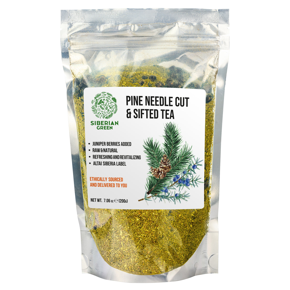 Polvo suelto de té de agujas de pino, 200 g (7,05 oz), pino blanco Pinus sibirica cosechado de forma silvestre