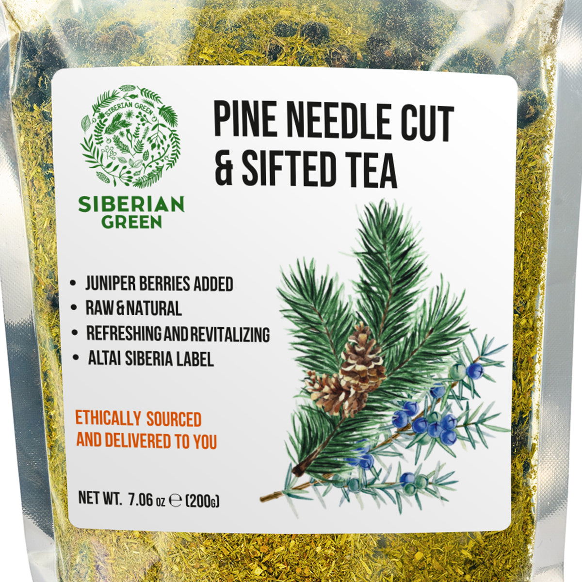Polvo suelto de té de agujas de pino, 200 g (7,05 oz), pino blanco Pinus sibirica cosechado de forma silvestre