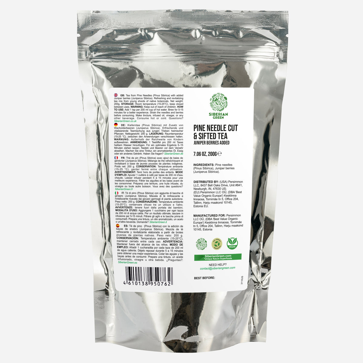 Polvo suelto de té de agujas de pino, 200 g (7,05 oz), pino blanco Pinus sibirica cosechado de forma silvestre