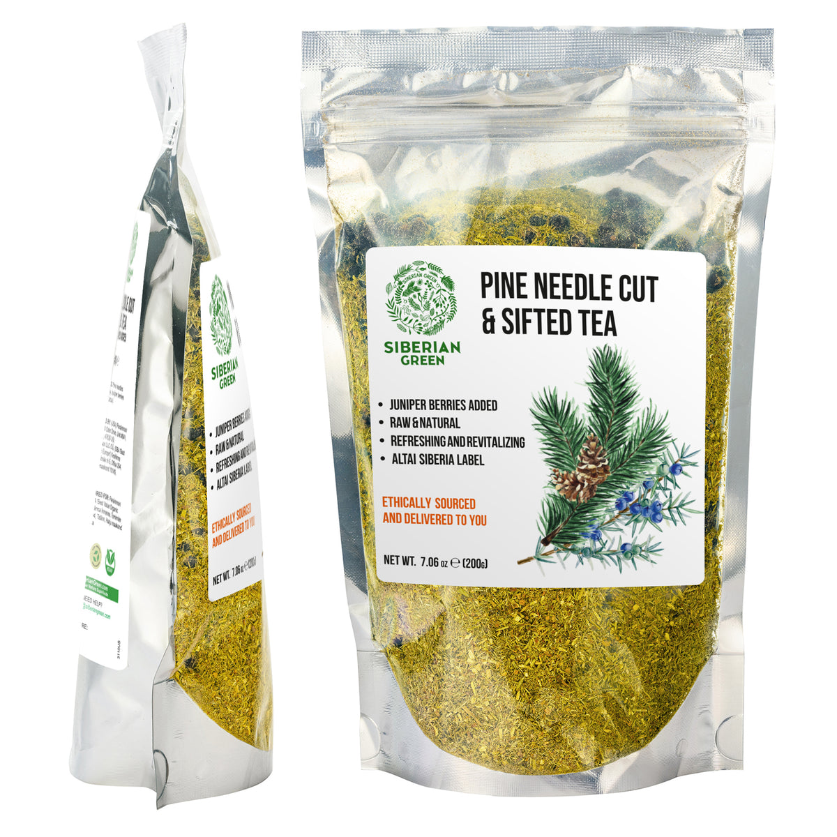 Polvo suelto de té de agujas de pino, 200 g (7,05 oz), pino blanco Pinus sibirica cosechado de forma silvestre