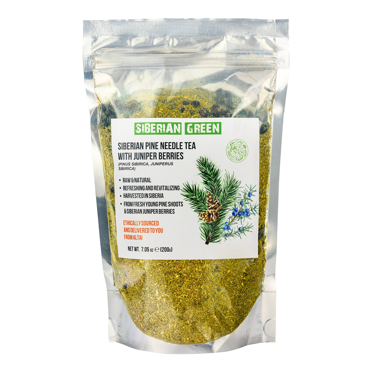 Polvo suelto de té de agujas de pino, 200 g (7,05 oz), pino blanco Pinus sibirica cosechado de forma silvestre