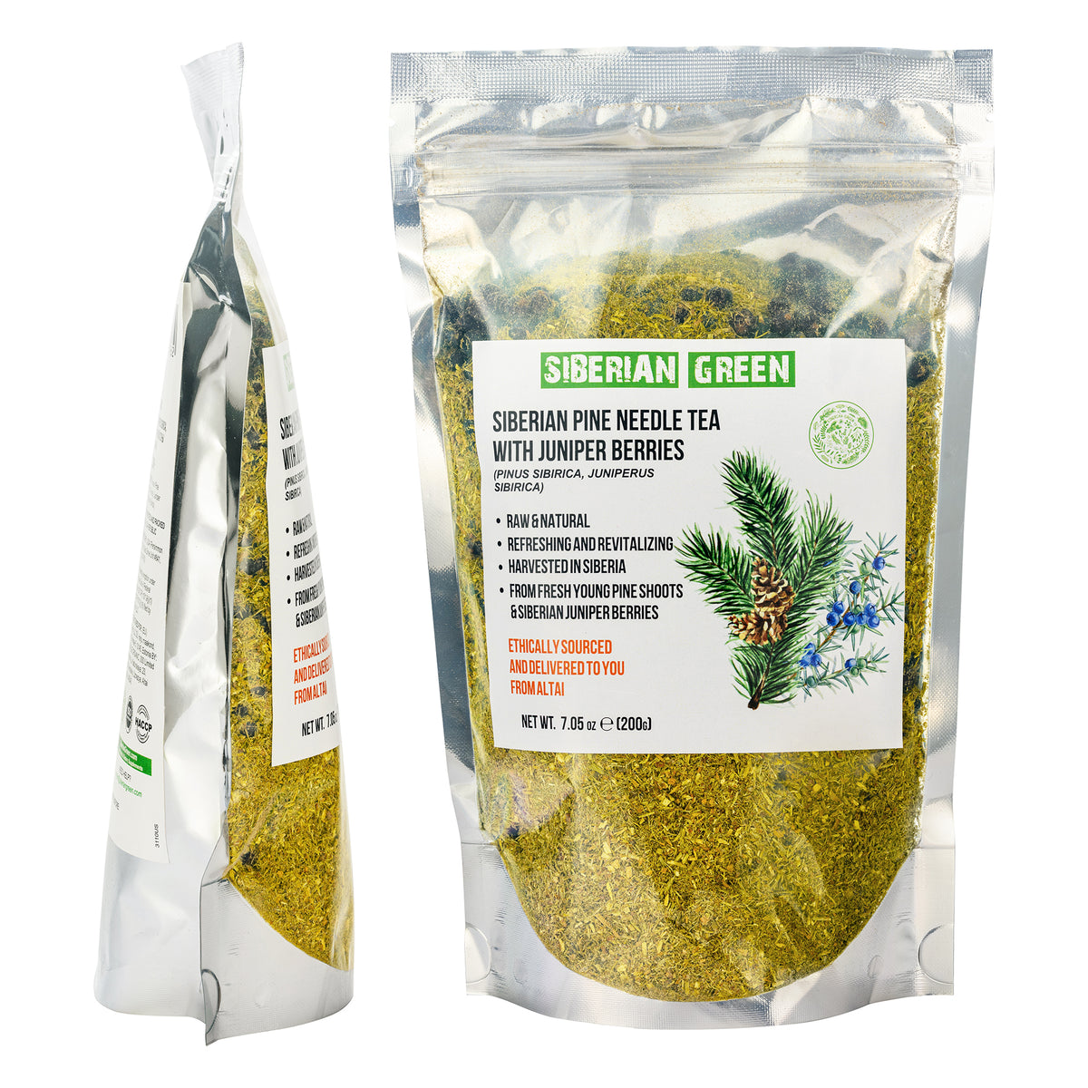 Polvo suelto de té de agujas de pino, 200 g (7,05 oz), pino blanco Pinus sibirica cosechado de forma silvestre