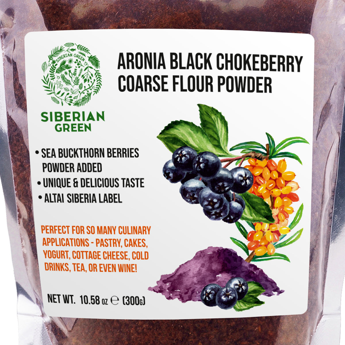 Siberian Green - Black Aronia Berry & Sea Buckthorn Powder – 300g (10.58 oz)