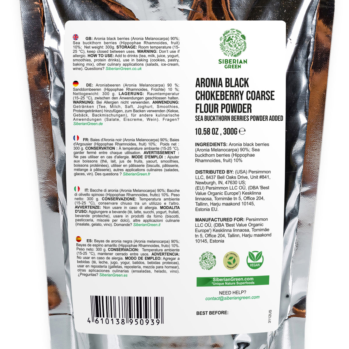 Siberian Green - Black Aronia Berry & Sea Buckthorn Powder – 300g (10.58 oz)