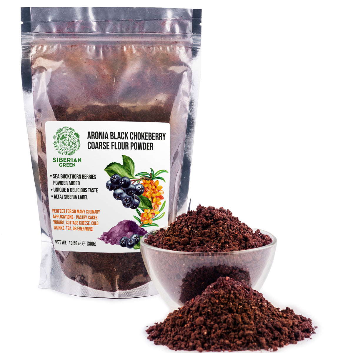 Siberian Green - Black Aronia Berry & Sea Buckthorn Powder – 300g (10.58 oz)
