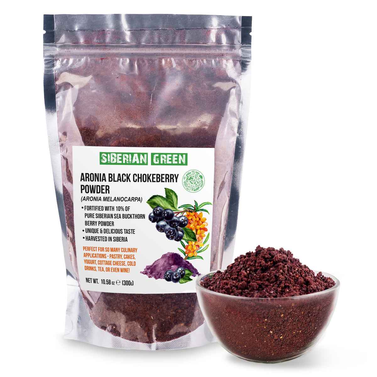 Aronia Berry Powder | Wild-Harvested Siberian Black Chokeberry | 300g