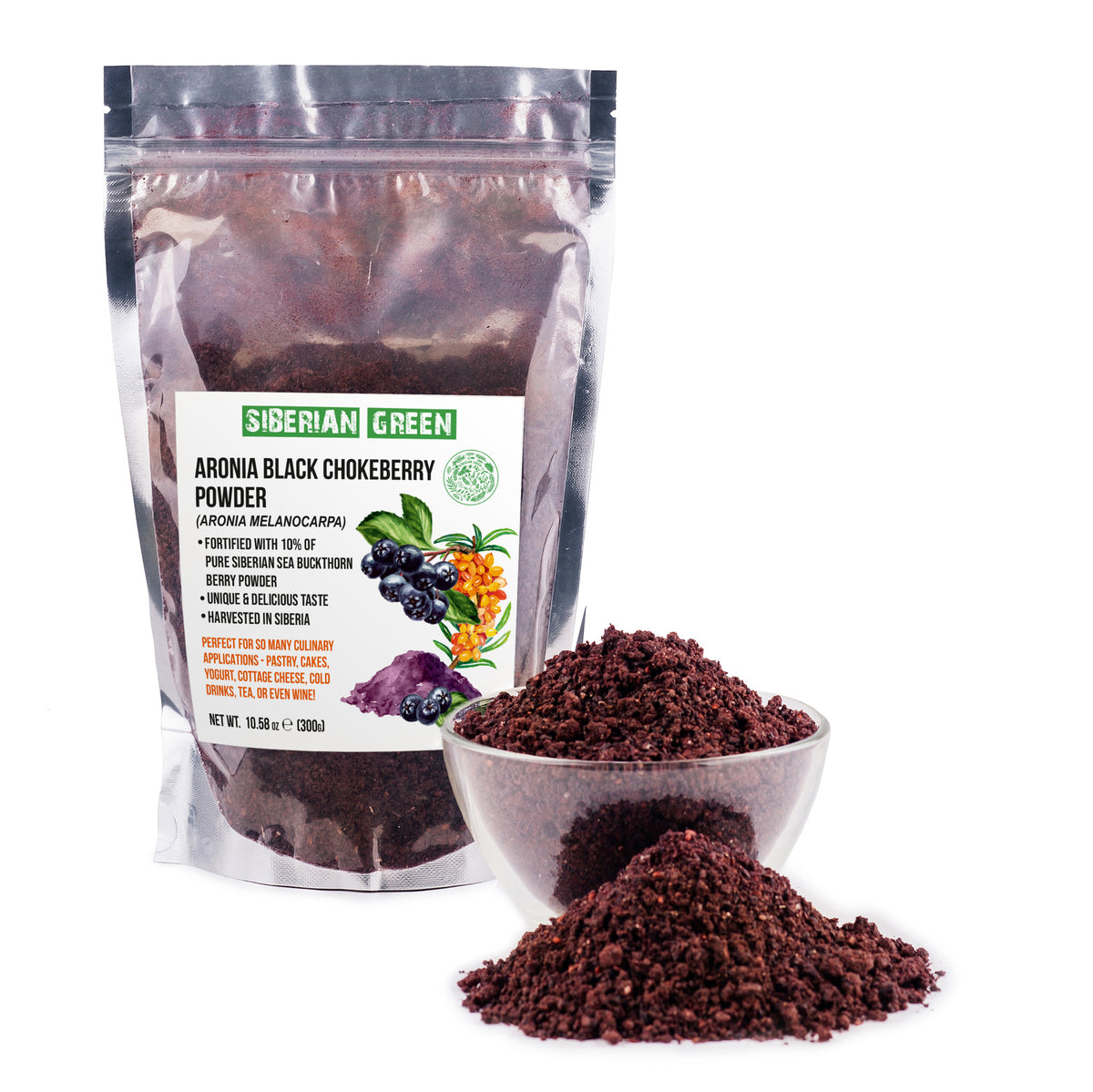 Aronia Berry Powder | Wild-Harvested Siberian Black Chokeberry | 300g