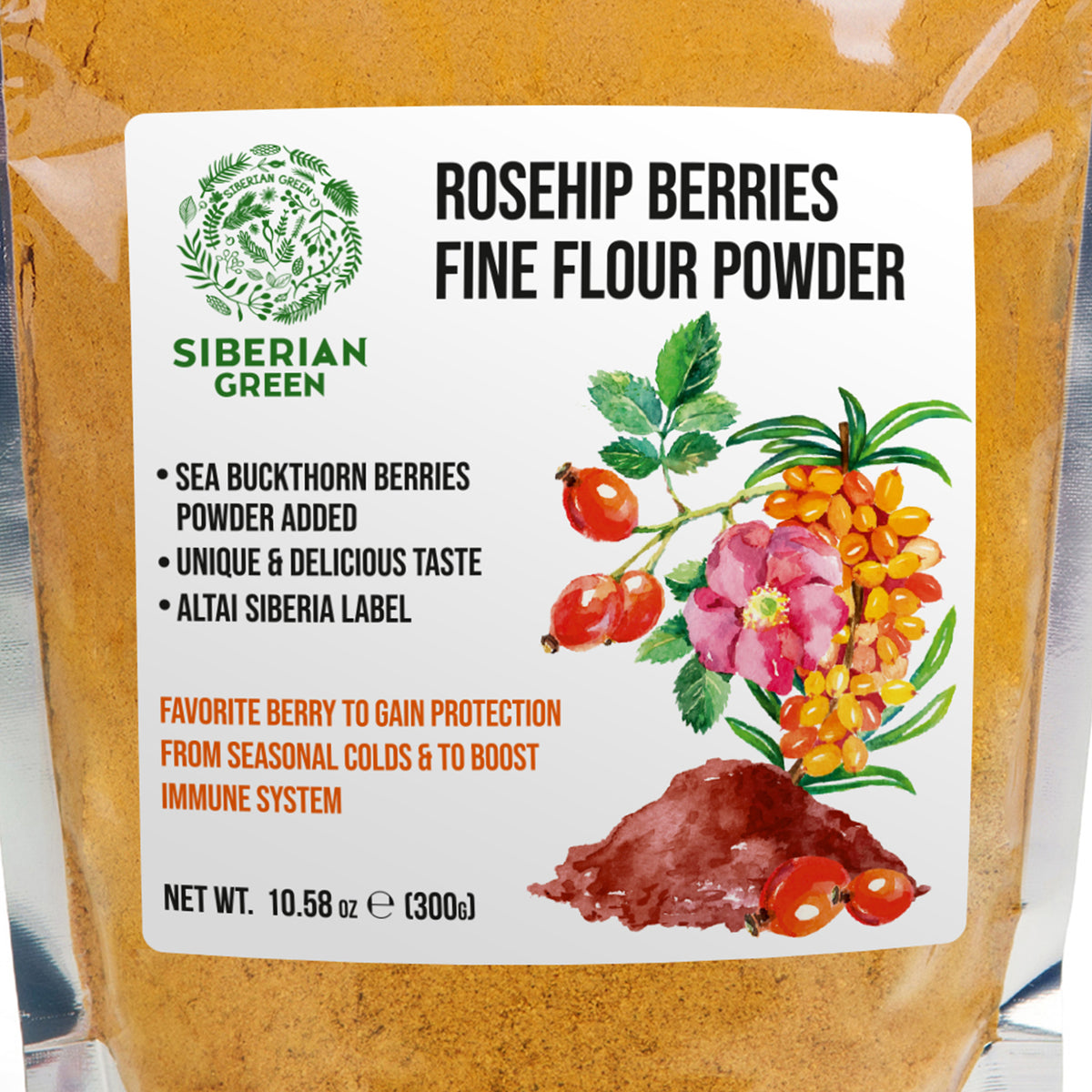 Siberian Rose Hips with Sea Buckthorn Berries Powder – 300g (10.58 oz)