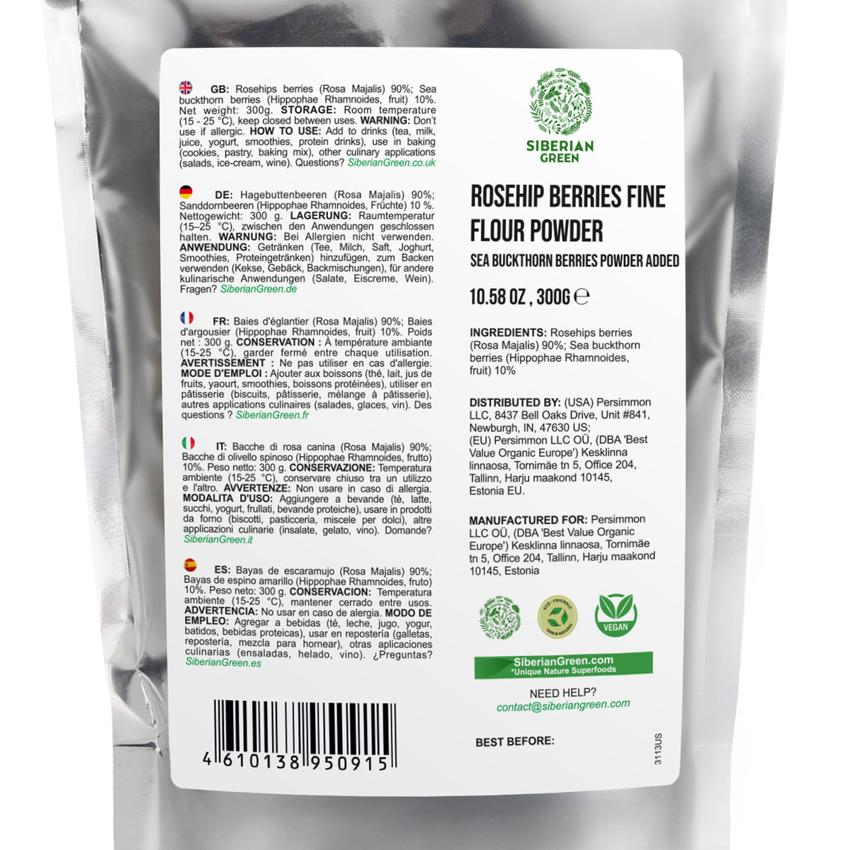 Siberian Rose Hips with Sea Buckthorn Berries Powder – 300g (10.58 oz)