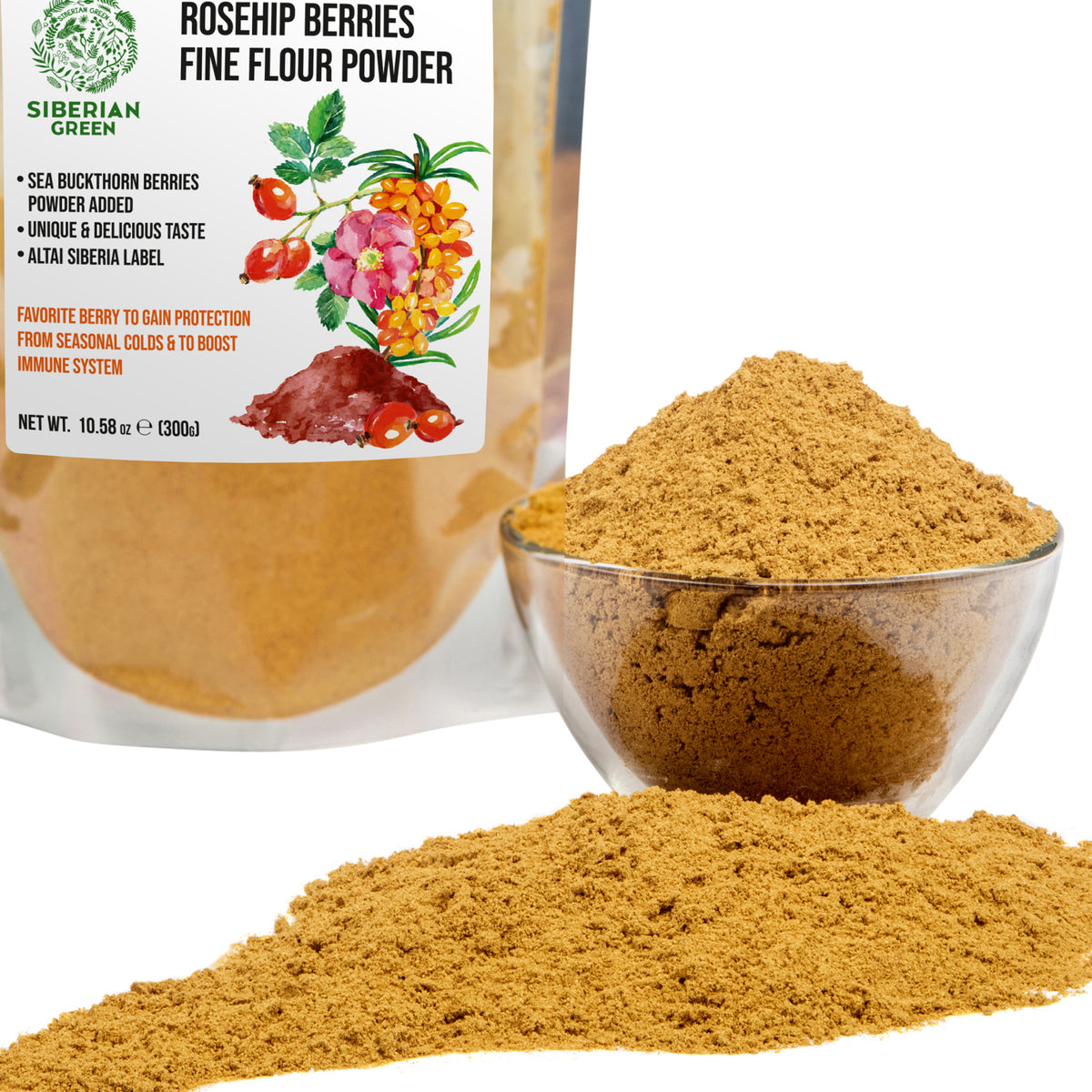 Siberian Rose Hips with Sea Buckthorn Berries Powder – 300g (10.58 oz)