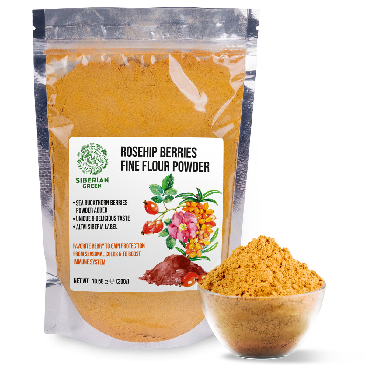 Siberian Rose Hips with Sea Buckthorn Berries Powder – 300g (10.58 oz)