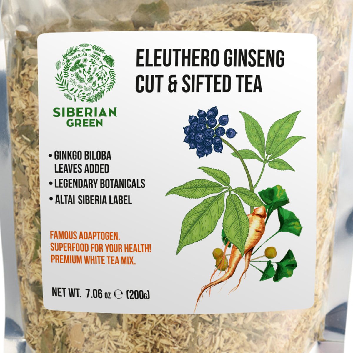 Organic Siberian Ginseng Powder with 10% Ginkgo Biloba
