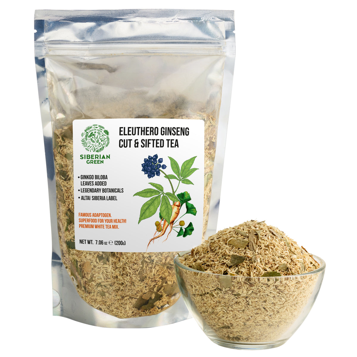 Organic Siberian Ginseng Powder with 10% Ginkgo Biloba