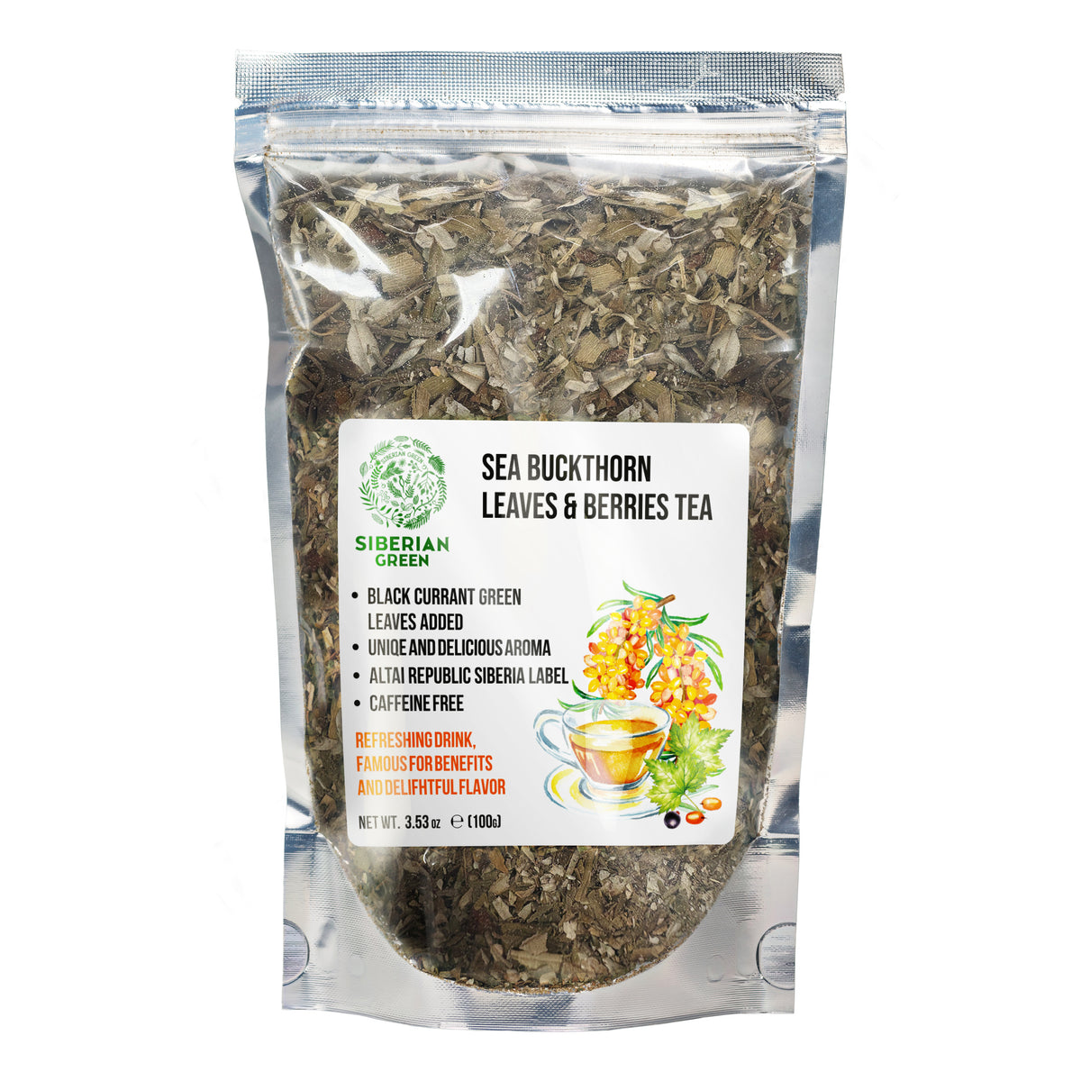 Té de espino amarillo siberiano, 100 g (3,53 oz), hojas secadas al sol de Hippophae, recolectadas de forma silvestre en las montañas de Altái