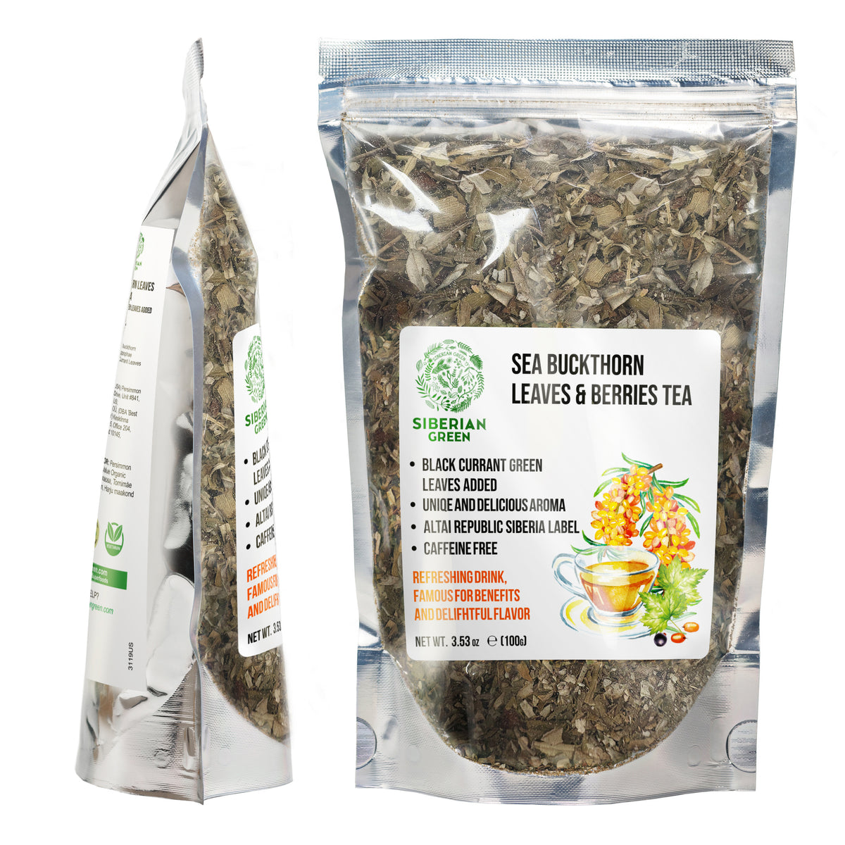 Té de espino amarillo siberiano, 100 g (3,53 oz), hojas secadas al sol de Hippophae, recolectadas de forma silvestre en las montañas de Altái