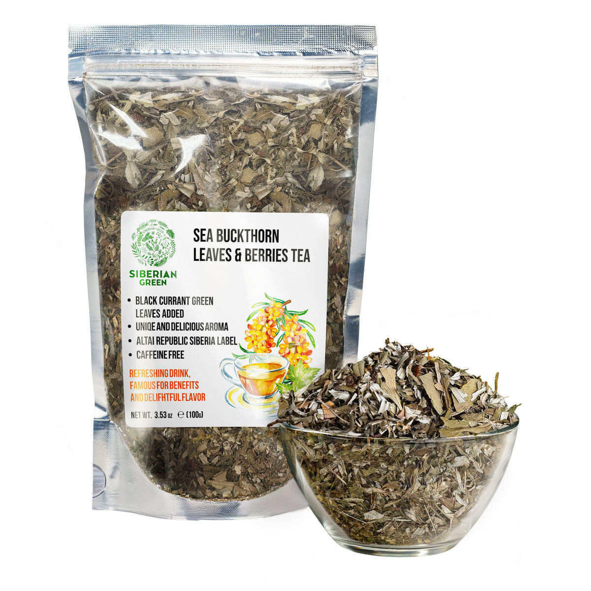 Té de espino amarillo siberiano, 100 g (3,53 oz), hojas secadas al sol de Hippophae, recolectadas de forma silvestre en las montañas de Altái