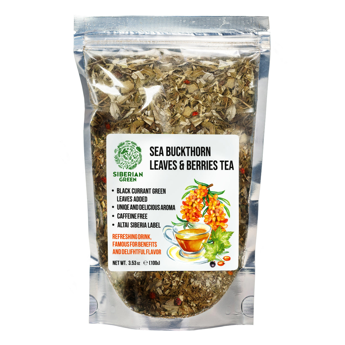 Siberian Green Sea Buckthorn Tea with Black Currant Leaves – Wild-Harvested & Caffeine-Free
