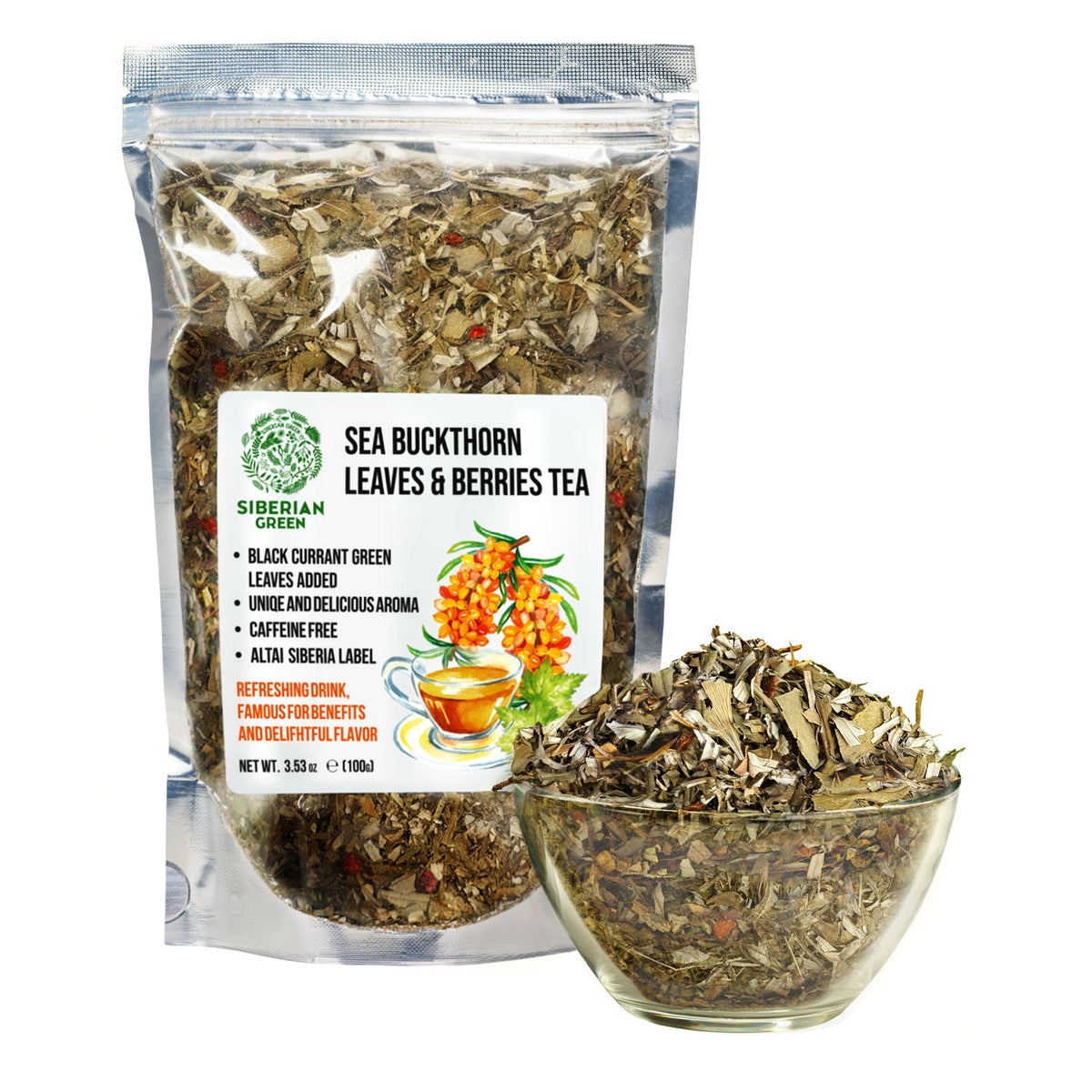 Siberian Green Sea Buckthorn Tea with Black Currant Leaves – Wild-Harvested & Caffeine-Free