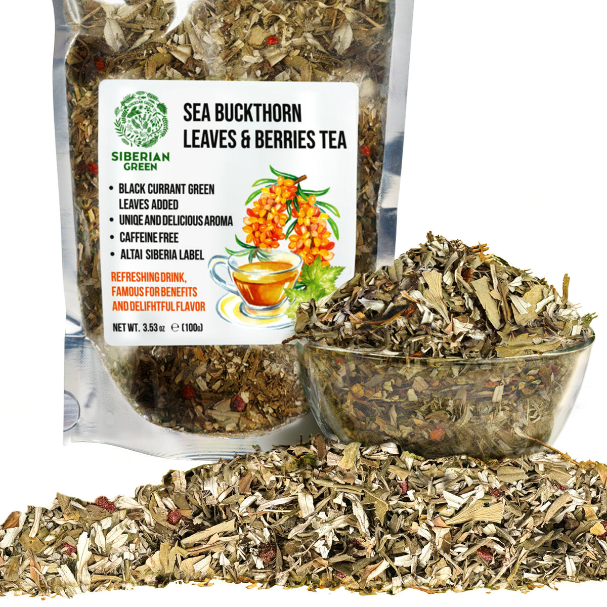Siberian Green Sea Buckthorn Tea with Black Currant Leaves – Wild-Harvested & Caffeine-Free