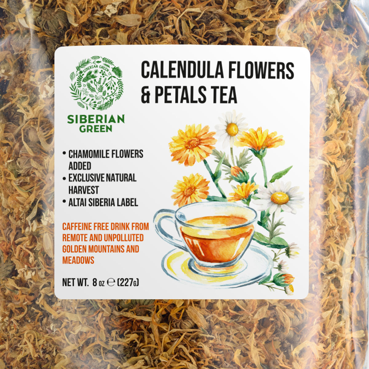 Té de pétalos de flores de caléndula verde siberiana 227 g (8 oz) Caléndula seca recolectada de forma silvestre en las montañas doradas de Altái