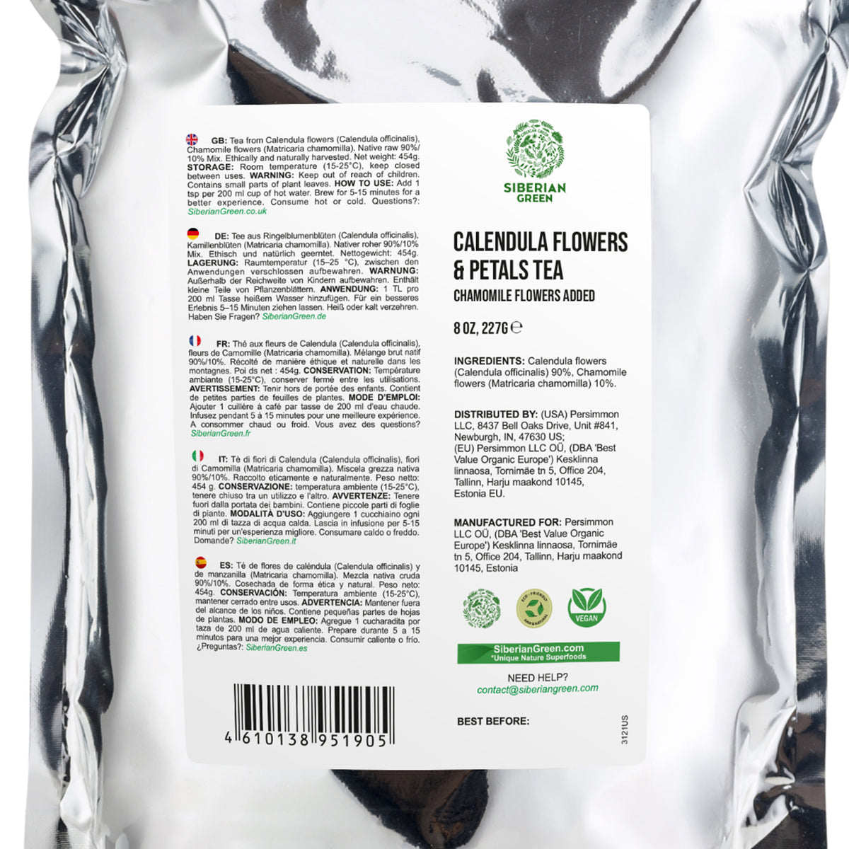 Té de pétalos de flores de caléndula verde siberiana 227 g (8 oz) Caléndula seca recolectada de forma silvestre en las montañas doradas de Altái
