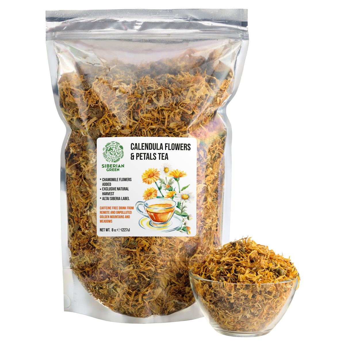 Té de pétalos de flores de caléndula verde siberiana 227 g (8 oz) Caléndula seca recolectada de forma silvestre en las montañas doradas de Altái