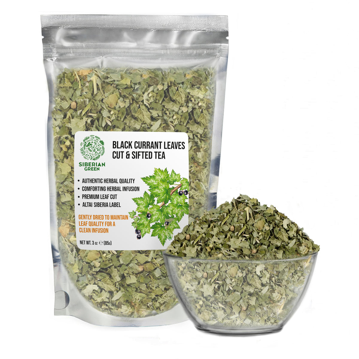 Siberian Green Black Currant Leaf Tea Loose Leaf Cut and Sifted 3 oz (85 g) Wild-Grown Ribes nigrum Immune and Wellness Support