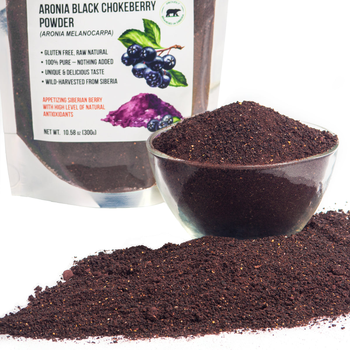 Té en polvo de bayas secas de aronia negra, 300 g (10,58 oz), cosechadas de forma silvestre en Altai