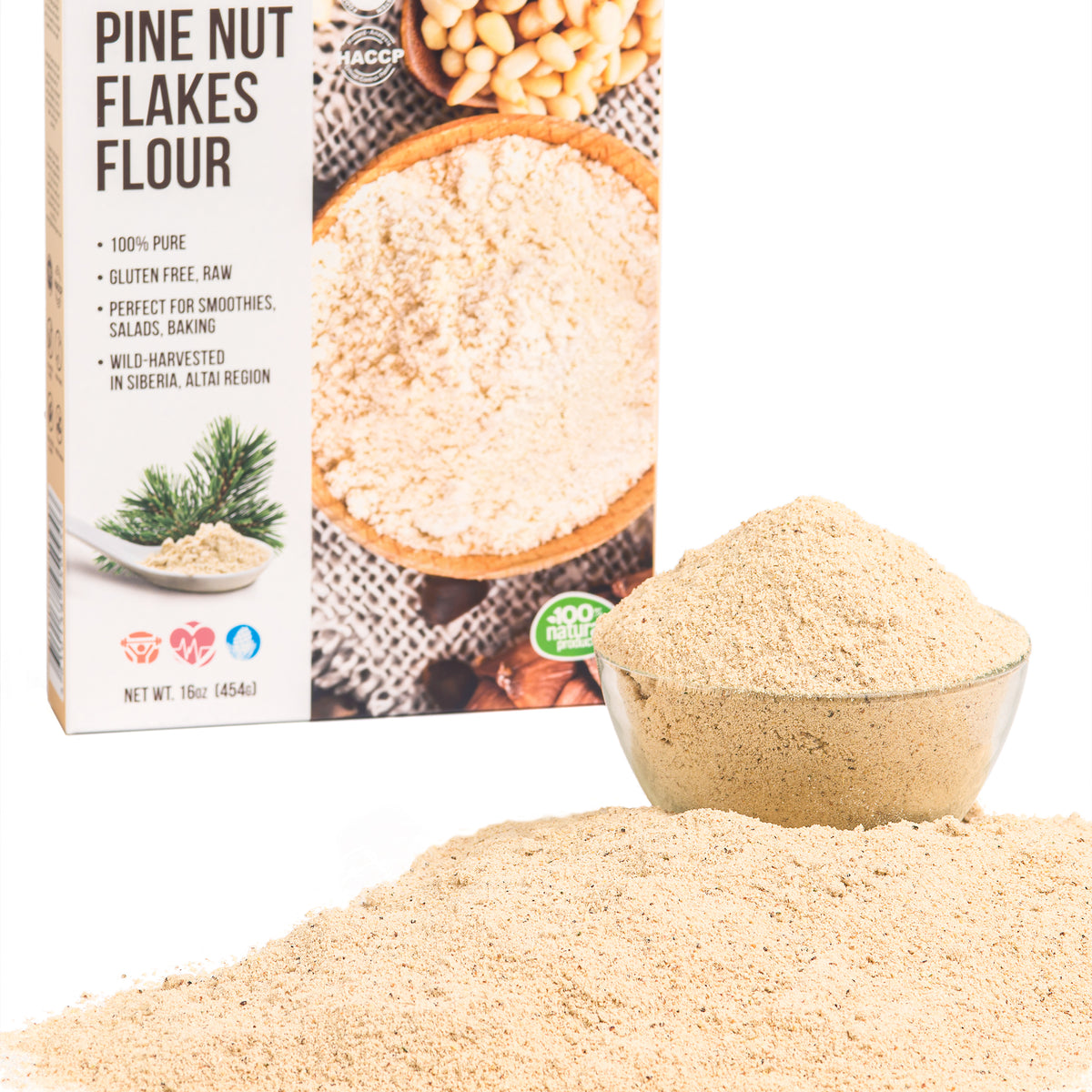 Siberian Pine Nut Flakes Flour Powder 454g (1 lbs) 100% Organic Wild Harvested Altai Region