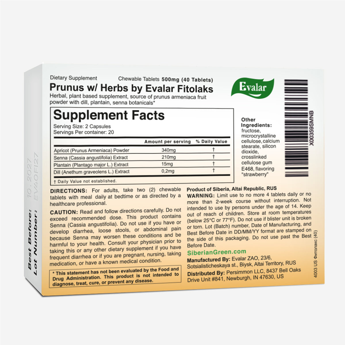 Prunus with Herbs by Evalar Fitolaks 40 Tabs