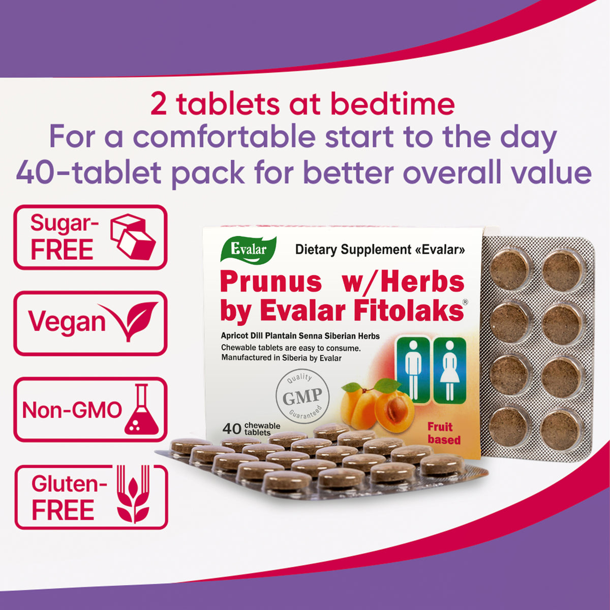 Prunus with Herbs by Evalar Fitolaks 40 Tabs