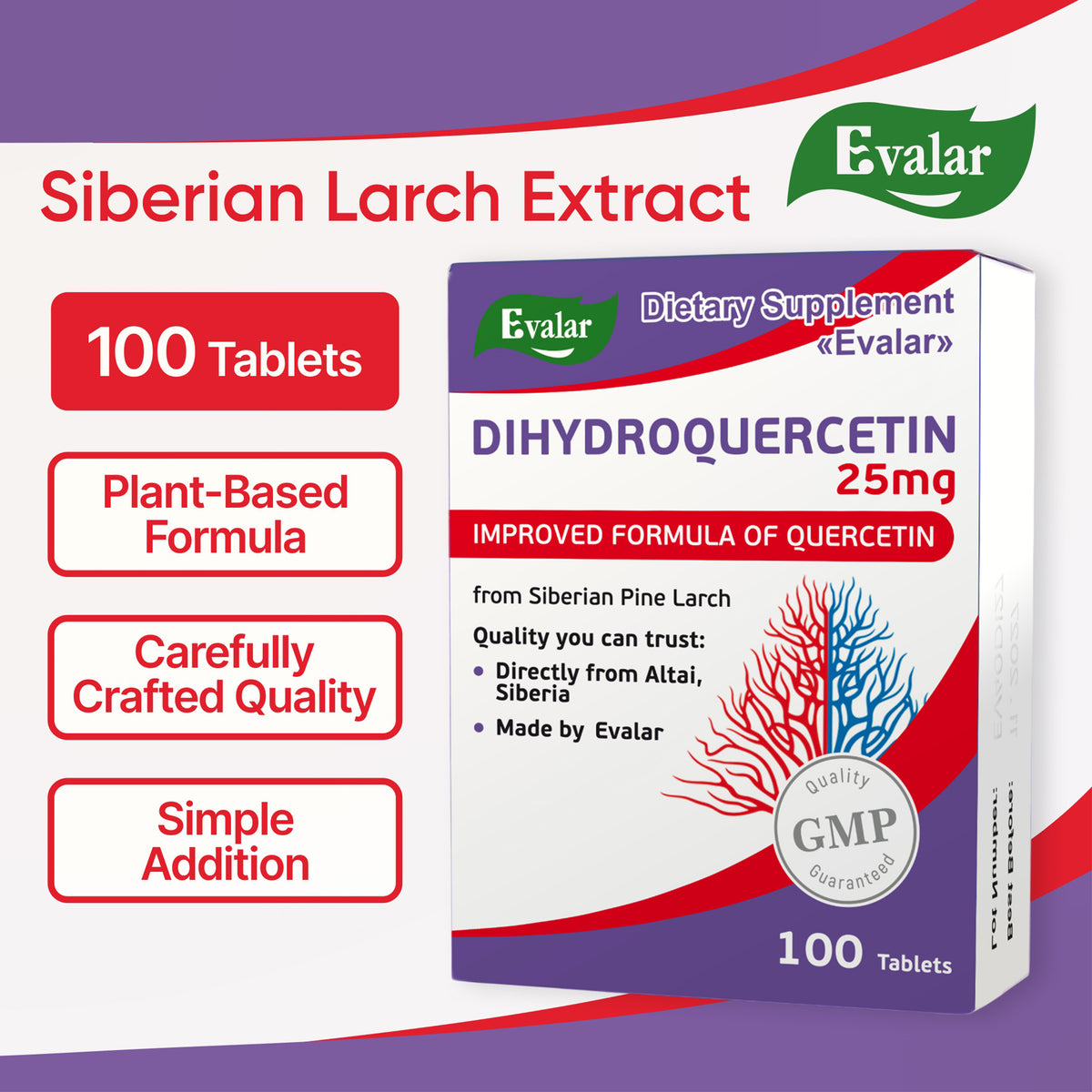 Alerce de pino siberiano de Evalar Dihydro Quercetin 100 tabletas
