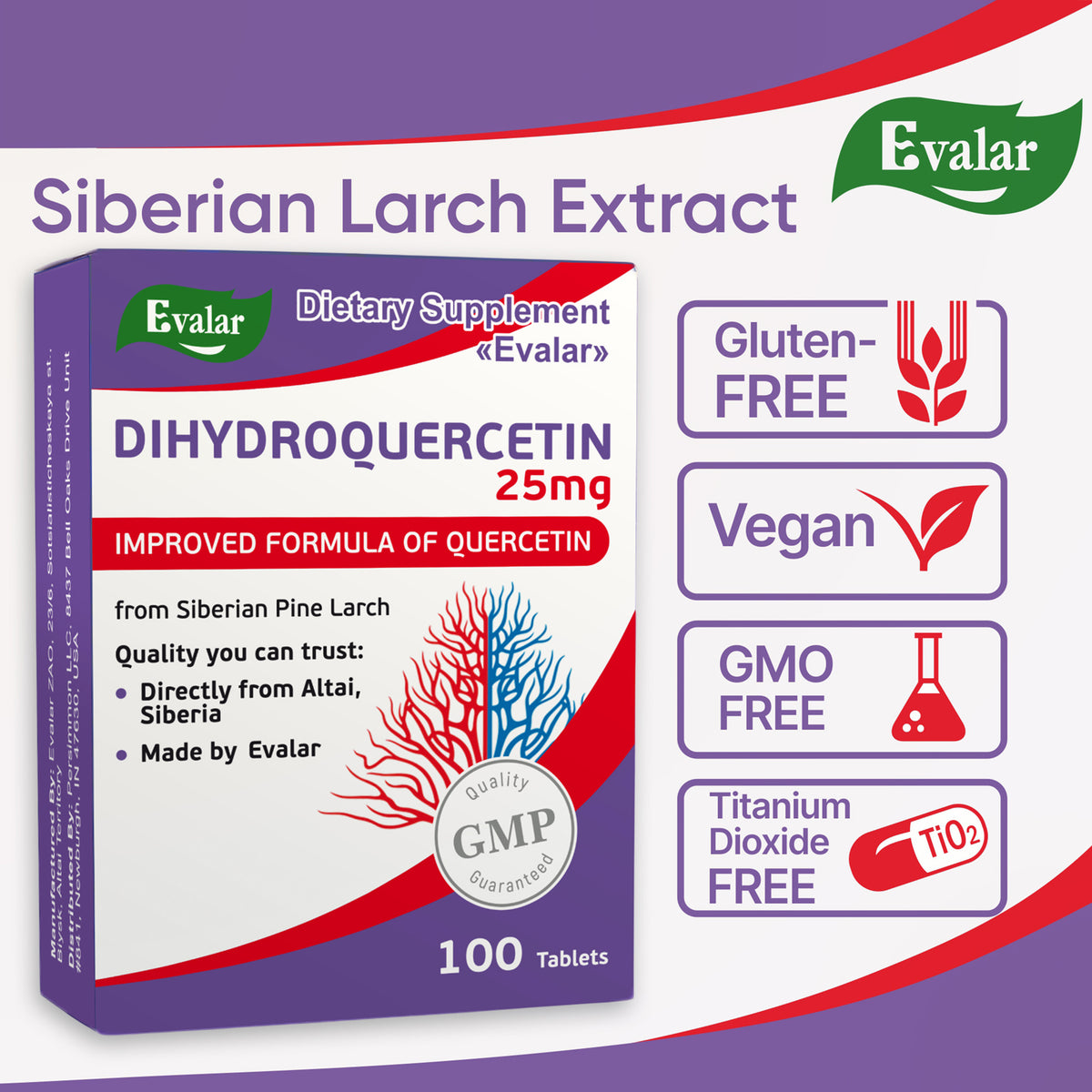 Alerce de pino siberiano de Evalar Dihydro Quercetin 100 tabletas