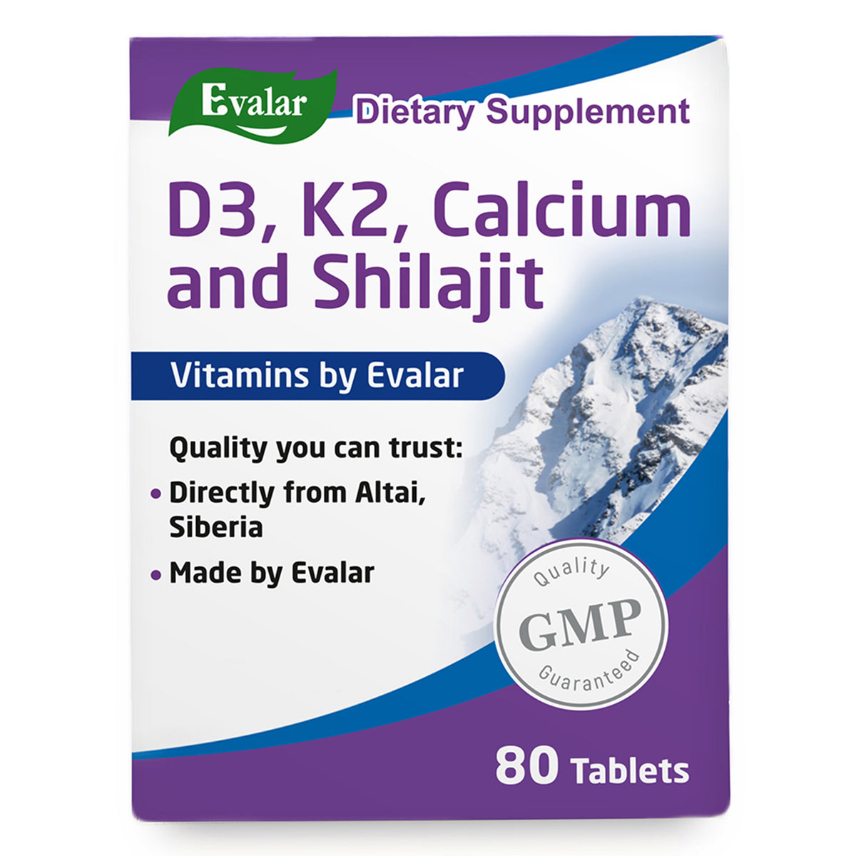 Mountain Calcium with Vitamins D3 + K2 and Shilajit - 80 Tablets | Evalar