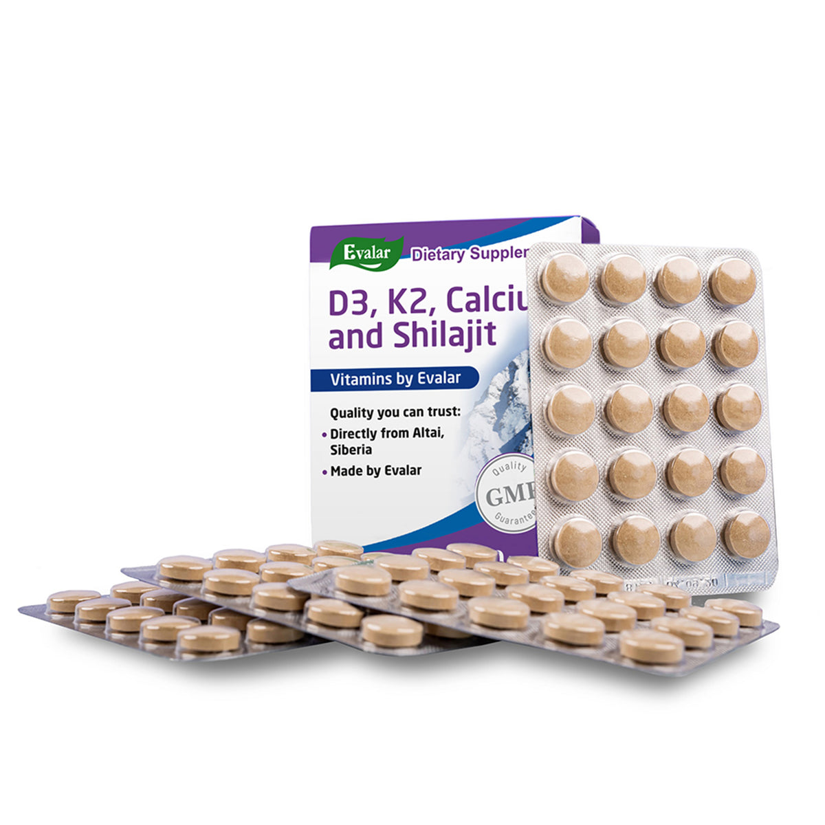 Mountain Calcium with Vitamins D3 + K2 and Shilajit - 80 Tablets | Evalar