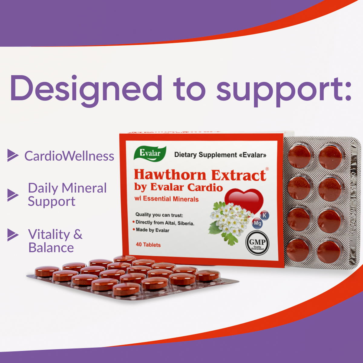 Hawthorn Extract with Essential Minerals by Evalar 40 Tabs