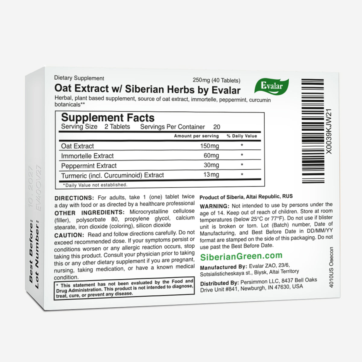 Oat Extract with Herbs by Evalar Ovesol 40 Tabs