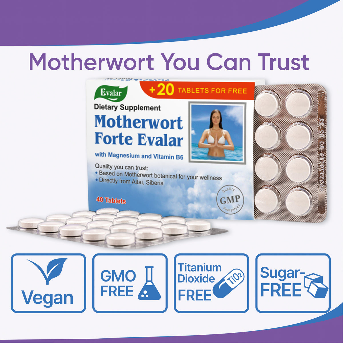 Motherwort Forte Herb with Vitamins by Evalar 40 Tabs