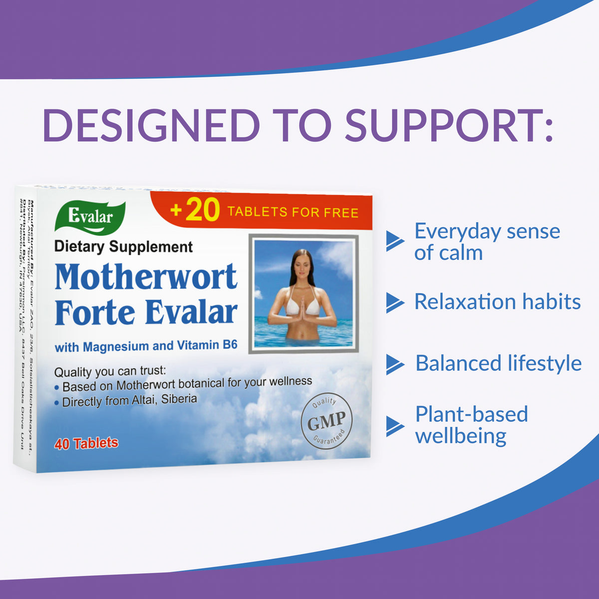 Motherwort Forte Herb with Vitamins by Evalar 40 Tabs