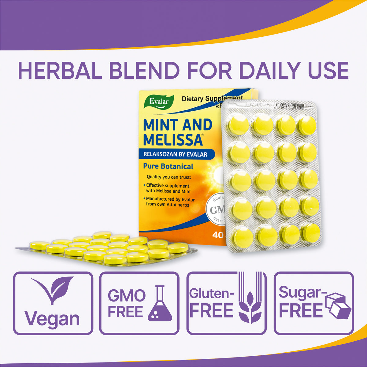 Mint Melissa Herbs by Evalar 40 Tabs